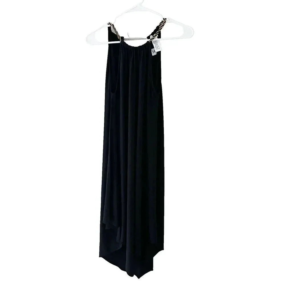 Prelude Womens Black A Line Dress Small Sleeveless Gold Halter Necklace Neck LBD